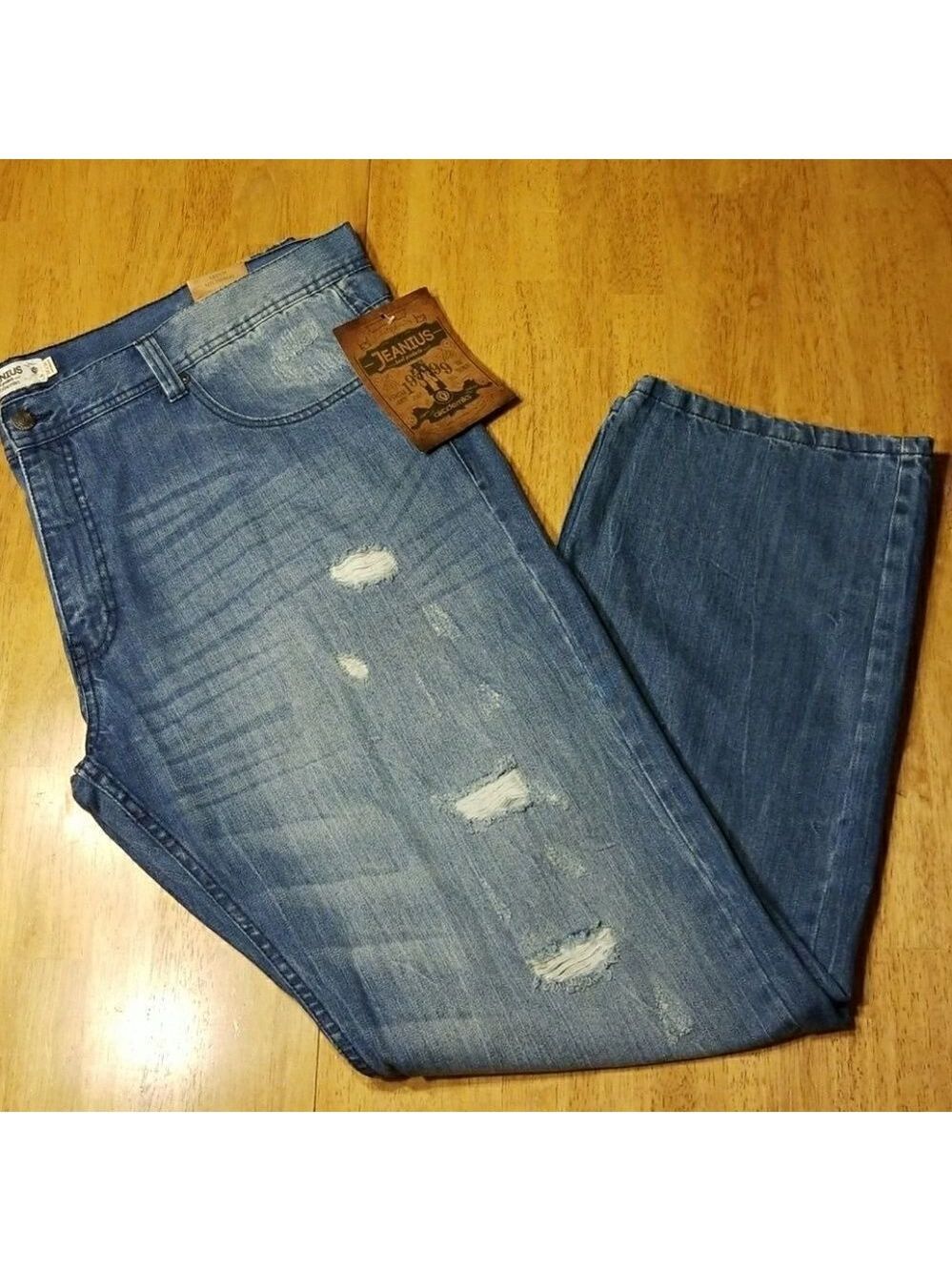 𝅺jeanius UNISEX AKADEMIKS INDIGO DISTRESSED JEANS